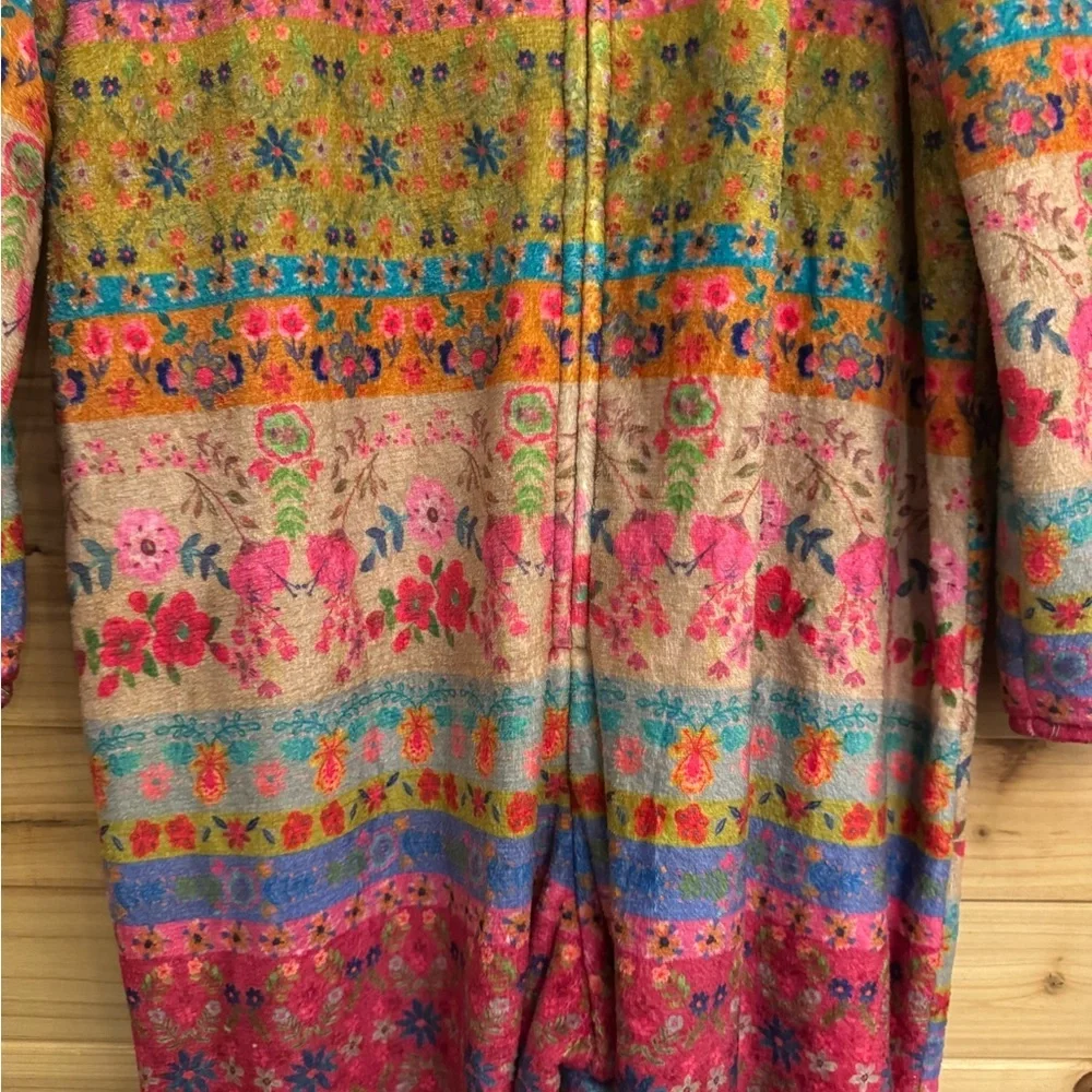 Natural Life Large Colorful Bohemian Fair Isle Print Fleece Zip Up One Piece PJ